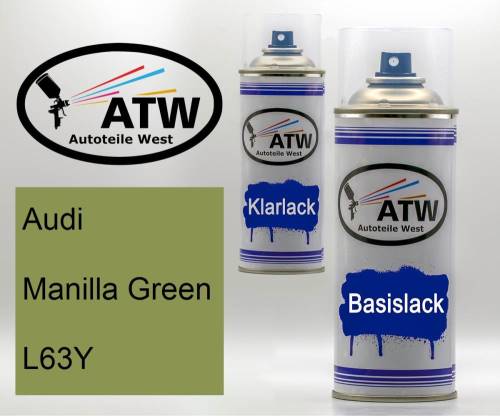 Audi, Manilla Green, L63Y: 400ml Sprühdose + 400ml Klarlack - Set, von ATW Autoteile West.